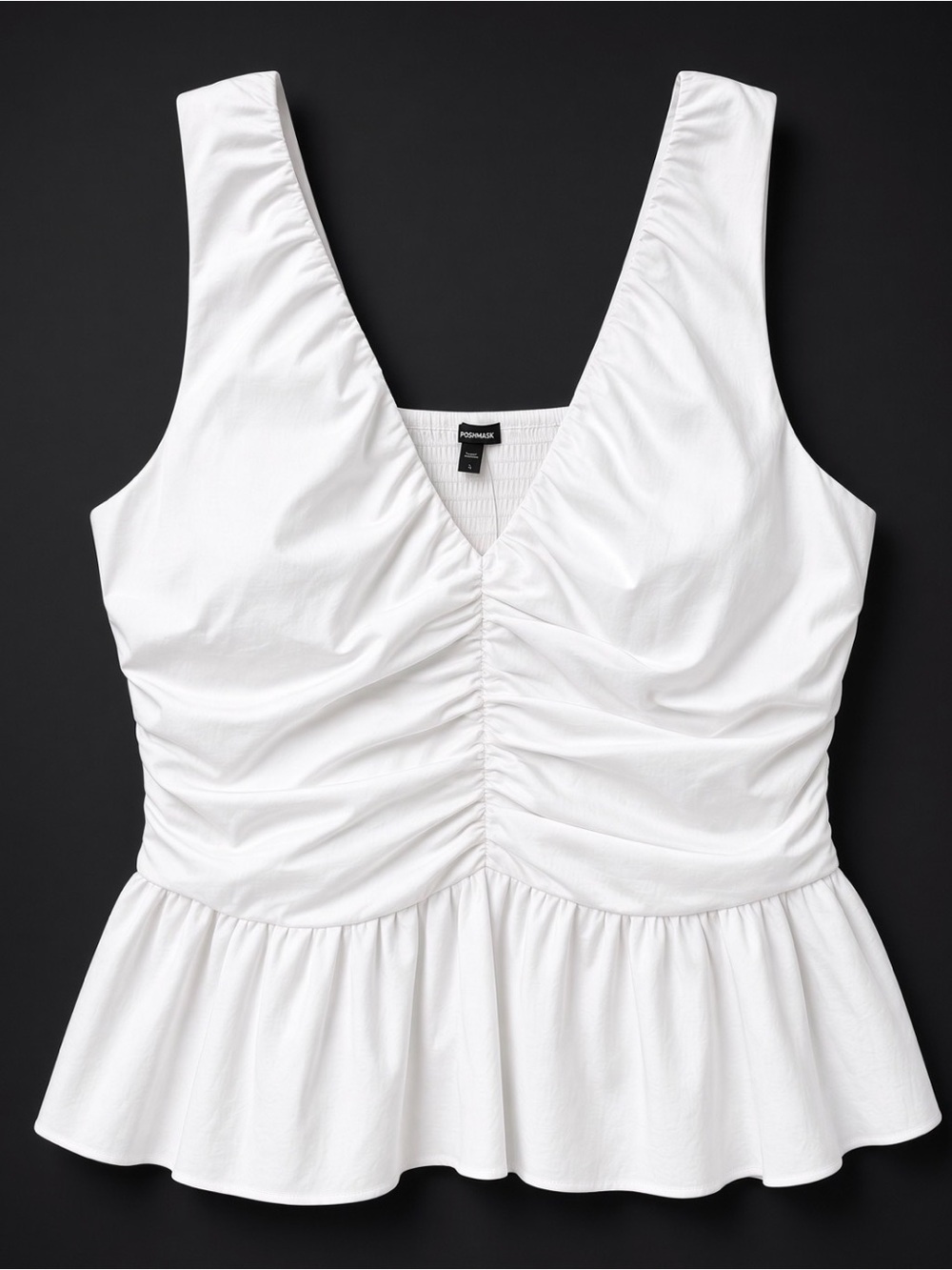 Express White V-Neck Ruched Peplum Tank Top Size L